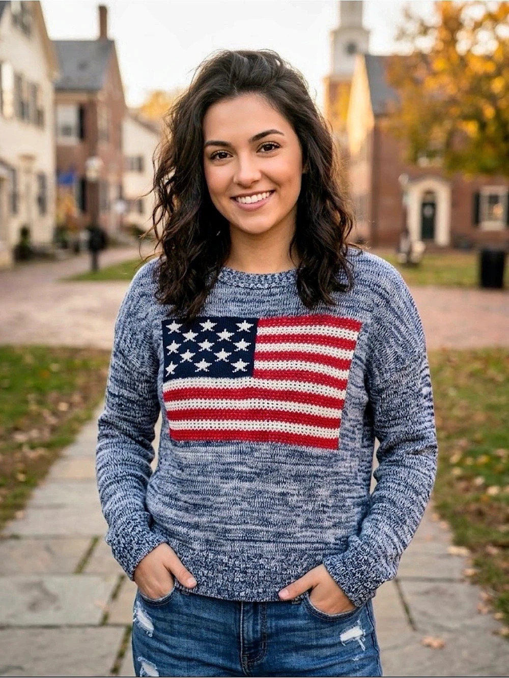 American Flag Graphic Crewneck Sweater